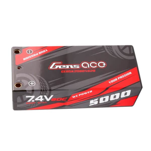 Gens Ace 5000mAh 7.4V 2S2P 60C HardCase Lipo Battery Shorty Pack 29# With 4.0mm